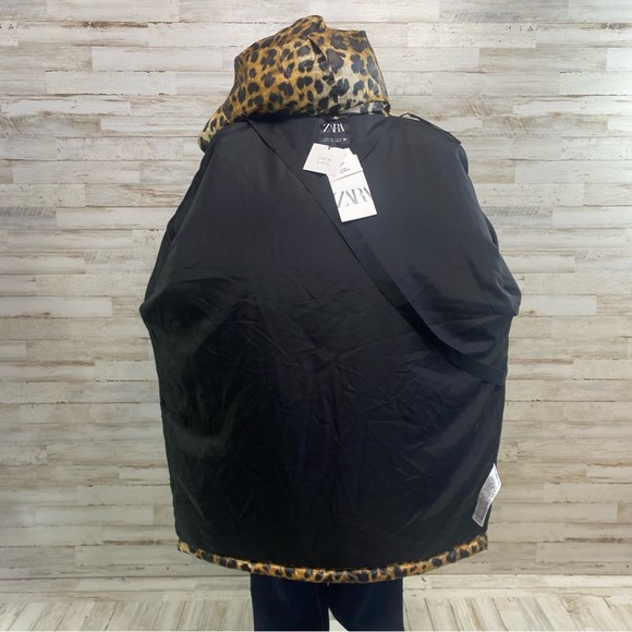 Zara Puffer Cheetah Animal Print Hooded Water Resistant Oversized Jacket Coat XS - Picture 15 of 17